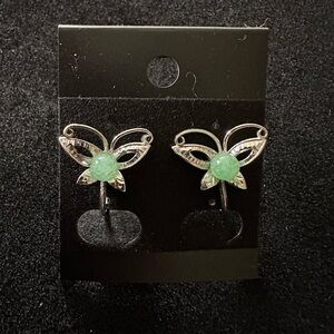 Whimsical Green and Silver Butterfly Earrings